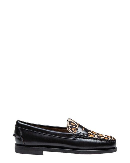 Sebago Black Leopard-Printed Slip-On Loafers