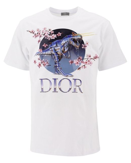 Dior Homme White Dior X Sorayama Dinosaur Printed T-shirt for men