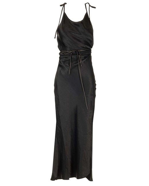 Acne Black Satin Bias-cut Dress