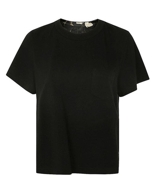 Sacai Black Floral Printed Panelled Crewneck T-shirt