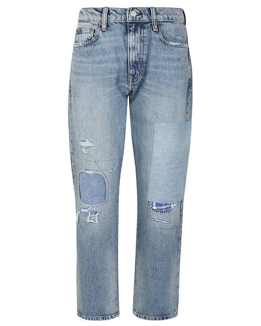 Polo Ralph Lauren Blue Patchwork High-waist Distressed Jeans
