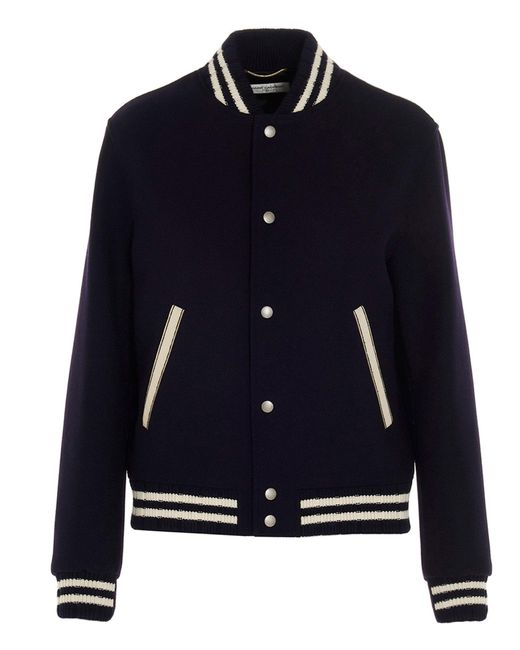 Saint Laurent Blue Teddy Wool-blend Varsity Jacket