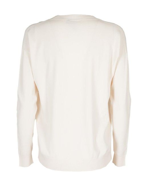 Roberto Collina White V-neck Long Sleeved Sweater