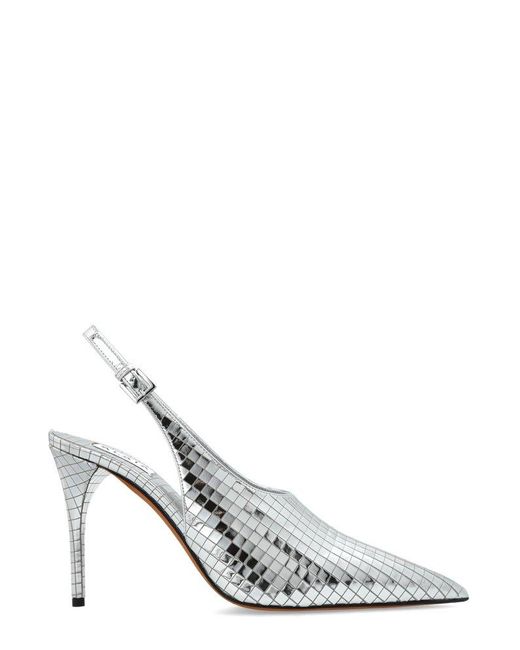 Alaïa White Metallic Leather Slingback Pumps