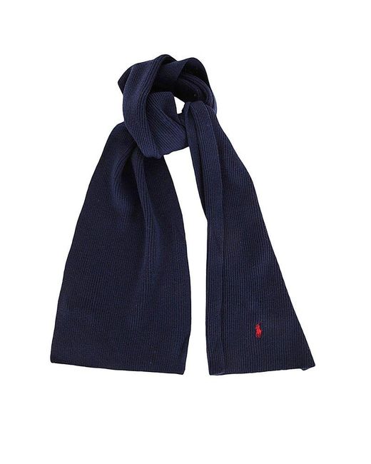 Polo Ralph Lauren Blue Logo Embroidered Knitted Scarf for men