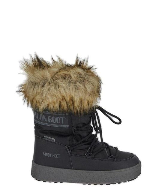 Moon Boot Black Ltrack Monaco Faux Fur-trimmed Shell And Faux Leather Snow Boots