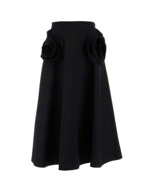 Valentino Black Floral Embellished Pleated Skirt