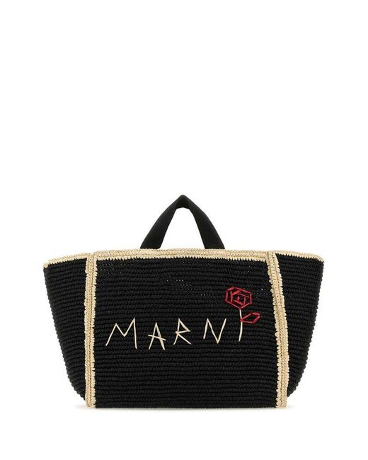 Marni Black Logo-detailed Top Handle Bag