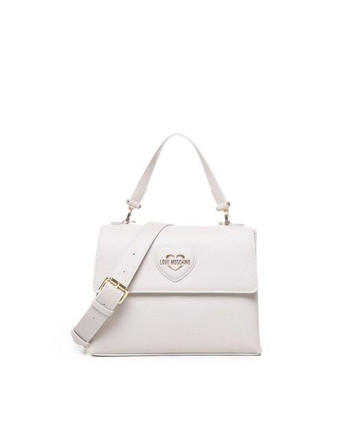 Love Moschino White Heart-patch Logo-lettering Top Handle Bag