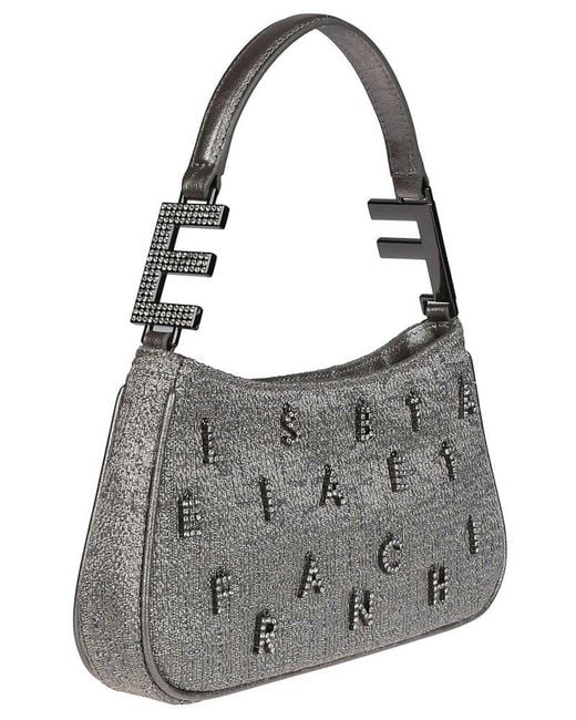 Elisabetta Franchi Gray Logo Embellished Zipped Shoulder Bag