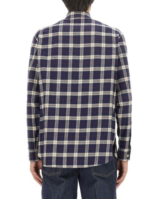 Gucci Blue Plaid Collared Long-sleeve Shirt for men