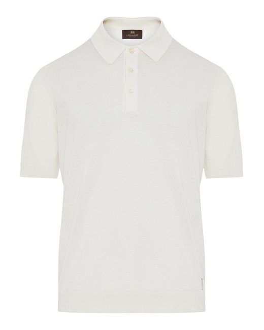 Enrico Mandelli White Logo Plaque Knitted Polo Shirt for men