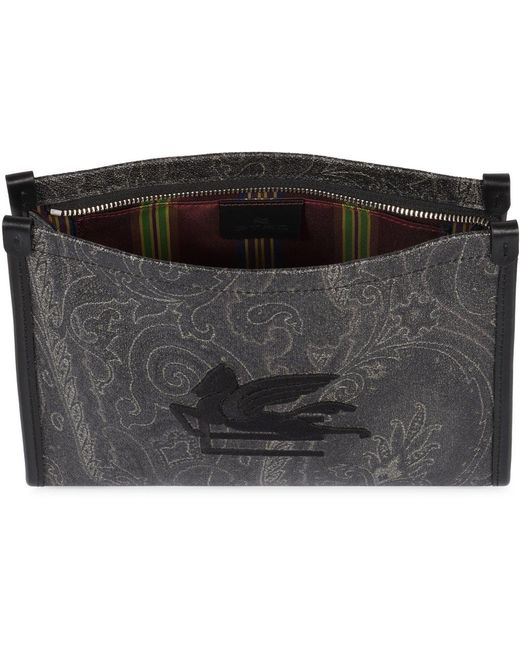 Etro Black Paisley Jacquard Zipped Clutch Bag for men