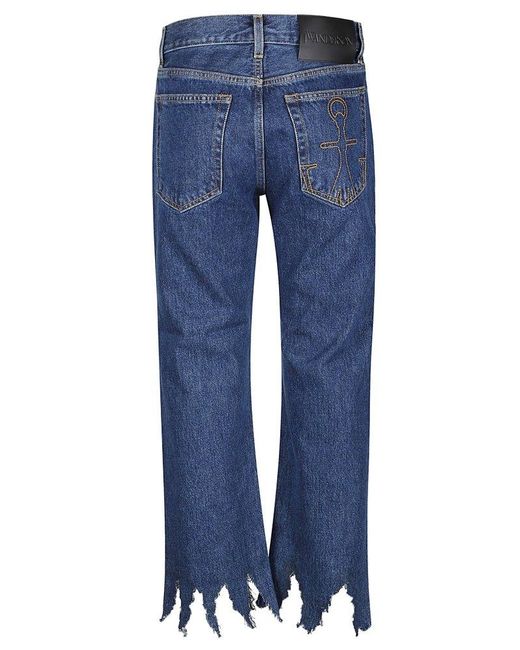 J.W. Anderson Blue Laser-cut Detailed Straight-leg Cropped Jeans
