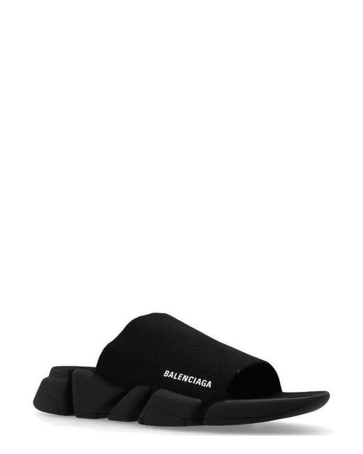Balenciaga Black Speed 2.0 Ribbed 3d-knit Slides for men