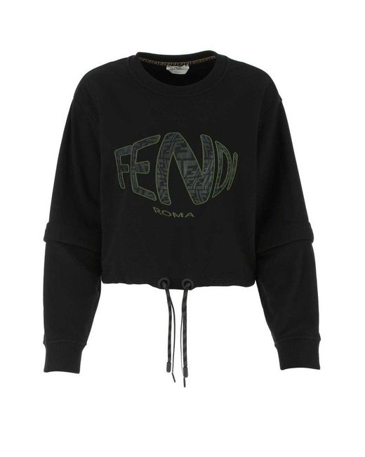 Fendi Black Fish Eye Lettering Cropped Sweatshirt