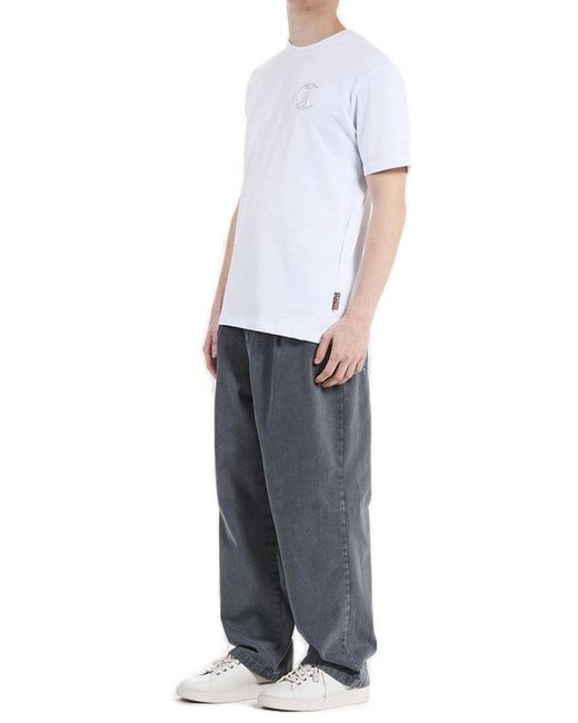 Just Cavalli White Logo Embroidered Crewneck T-Shirt for men