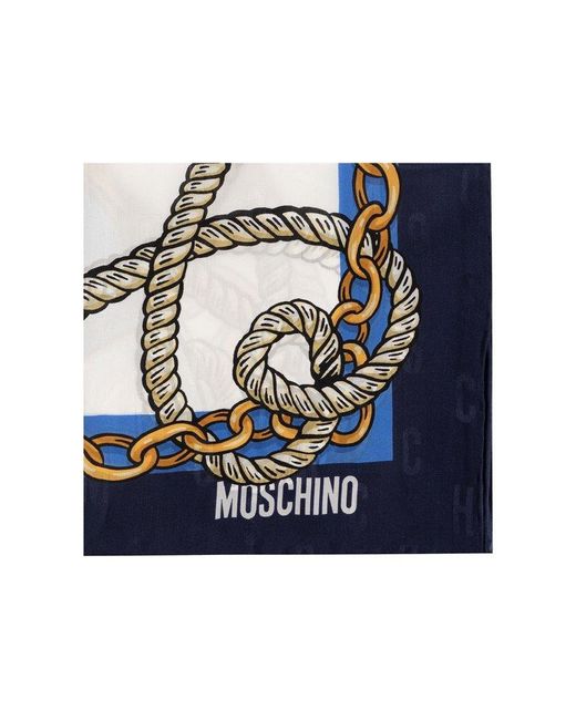 Moschino Blue Printed Silk Scarf,