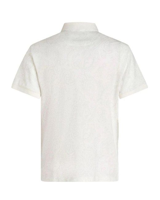 Etro White Paisley-print Jersey Polo Shirt for men