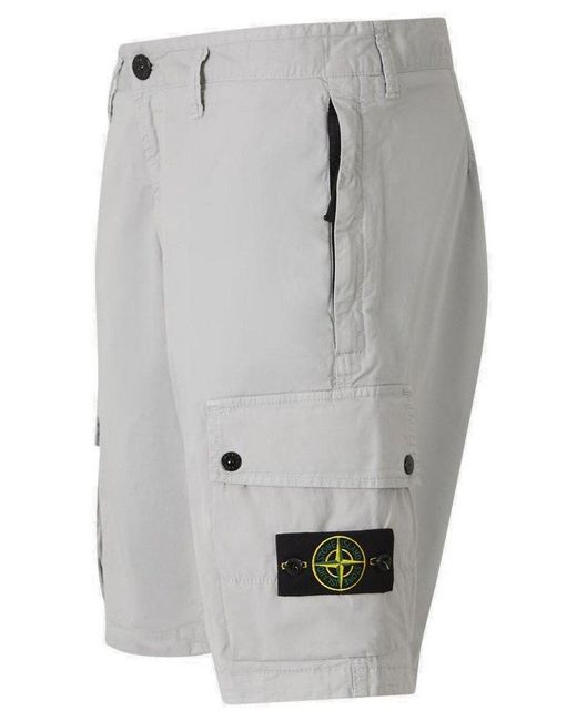 Stone Island Gray Compass Patch Bermuda Shorts for men