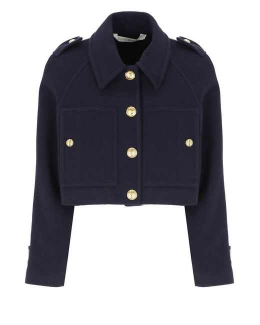 Palm Angels Blue Single-breasted Cropped Coat