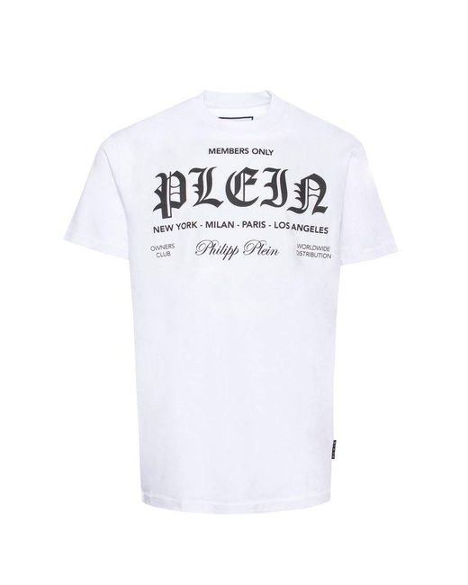 Philipp Plein White Logo Printed Crewneck T-shirt for men
