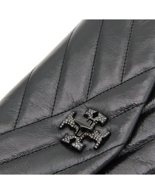 Tory Burch Kira Chevron Metallic Logo Chain Wallet in Black
