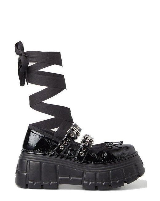 Miu Miu Black Chunky Sole Lace-up Ballerina Shoes