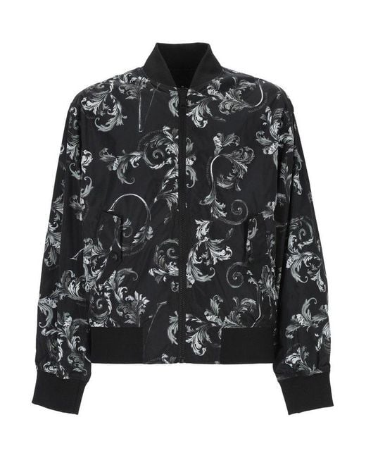 Versace Jeans Couture Black Barocco-Printed Zipped Bomber Jacket for men