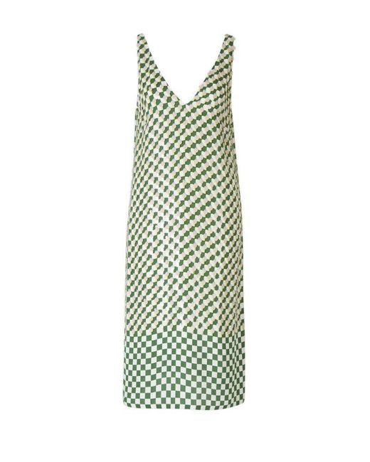 Dries Van Noten Green Embellished V-neck Sleeveless Dress