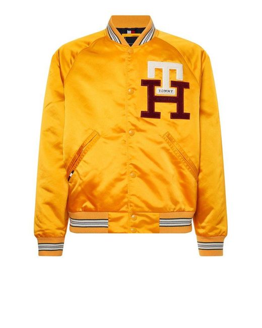 Tommy Hilfiger Yellow Flocked Monogram Varsity Jacket for men