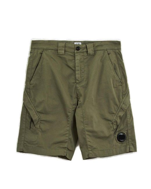 C P Company Green Lens Detailed Straight Hem Shorts for men