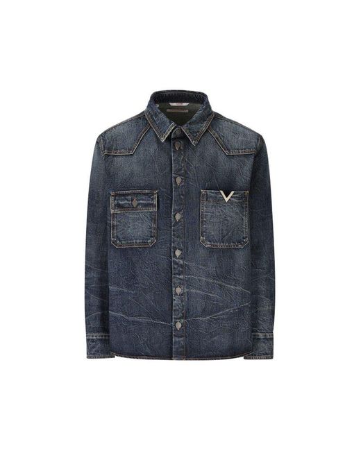 Valentino Blue V-logo Buttoned Denim Jacket for men