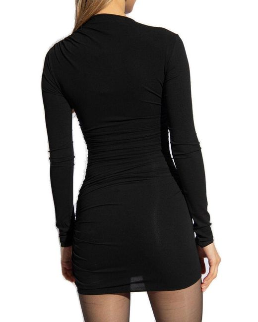 Saint Laurent Black Draped Long-sleeved Mini Dress