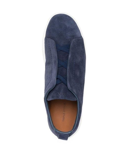 Zegna Blue Round Toe Slip-on Sneakers for men