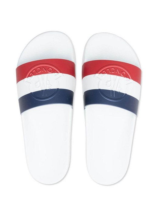 Moncler White Basile Striped Slip-On Slides for men