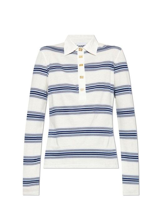 Ganni White Striped Polo, '