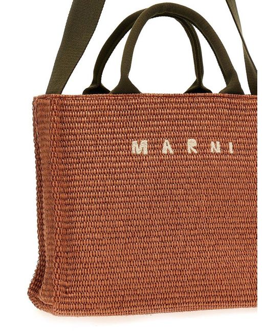 Marni Brown Logo Embroidered East/west Small Tote Bag