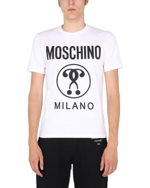 Moschino Cotton Double Question Mark Logo Printed T Shirt in White for ...