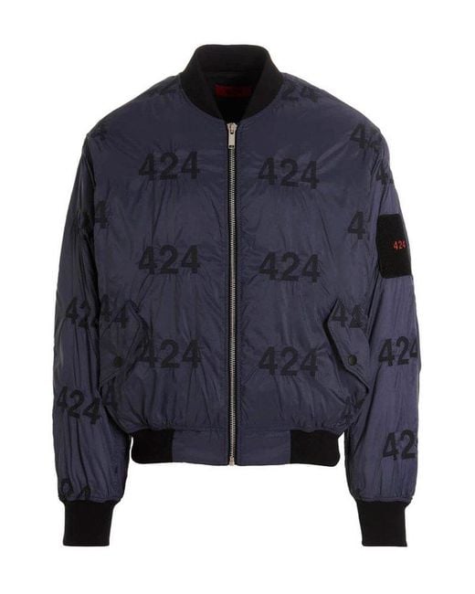 424 Blue Reversible Emblem Bomber Jacket for men