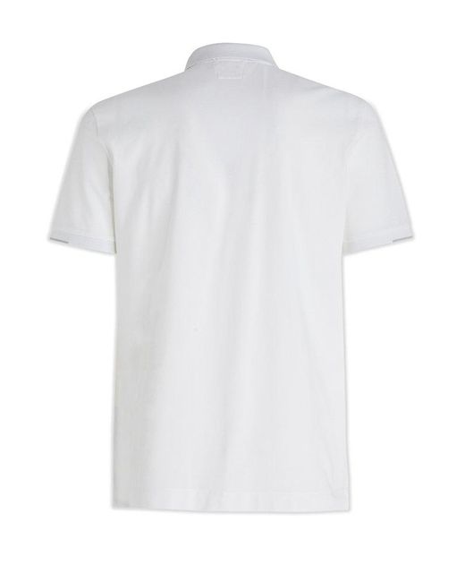 C P Company White Logo-patch Short-sleeved Polo Shirt for men