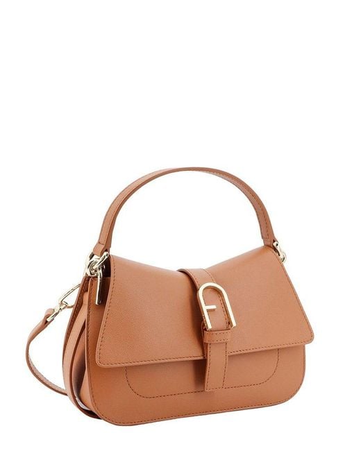 Furla Brown Leather Handbag With Metal Arco Logo