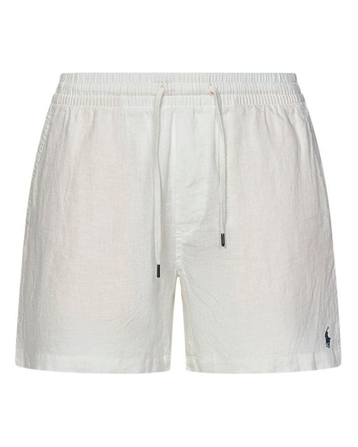 Polo Ralph Lauren White Logo Patch Drawstring Shorts for men