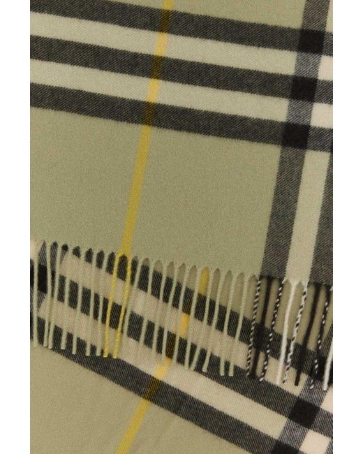 Burberry Gray Checked Fringed-edge Scarf