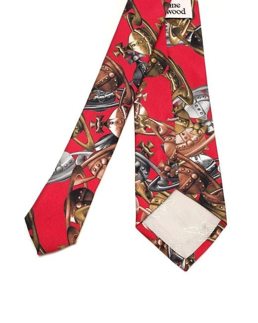 Vivienne Westwood Red Pattern-printed Pointed-tip Tie for men