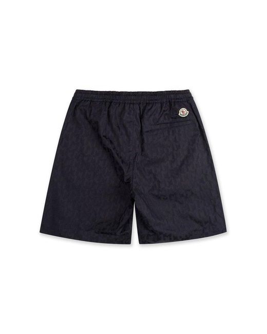 Moncler Blue All-Over Pattern Drawstring Shorts for men