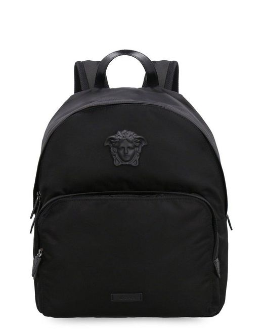 Versace Logo Detail Nylon Backpack in Black for Men | Lyst Canada