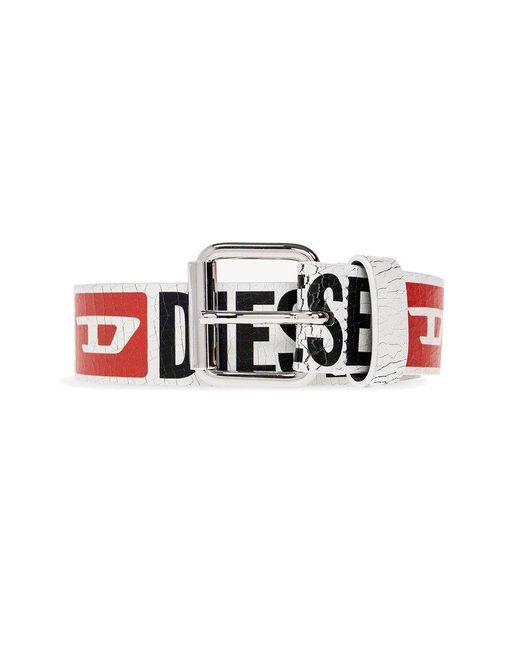DIESEL Red Allover Logo Printed Belt for men