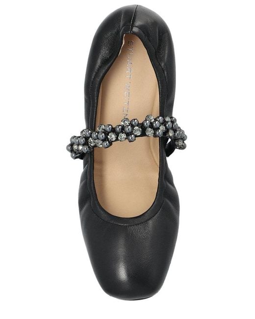 Stuart Weitzman Black Poppy Embellished Ballet Flats