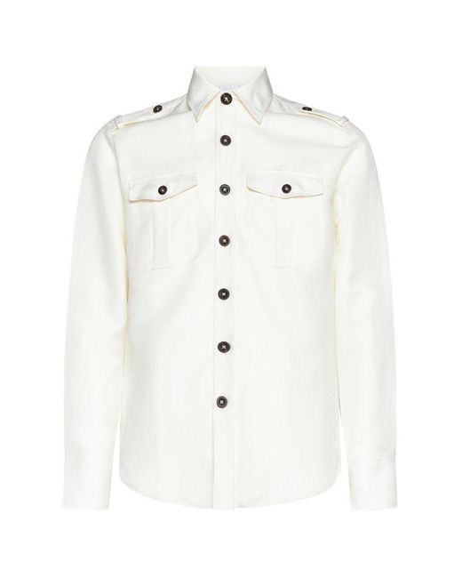 PT Torino Long-sleeved Epaulettes Buttoned Shirt in White for Men | Lyst